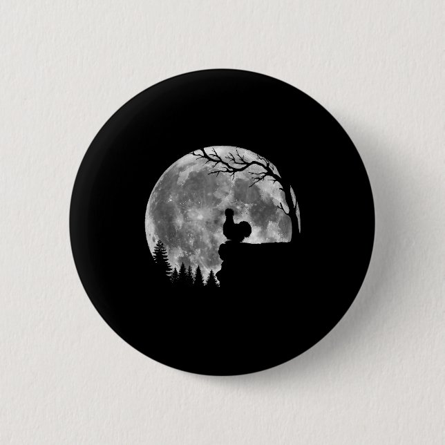 Silkie Chicken Moon Silhouette Funny Lazy Hallowee Button (Vorderseite)