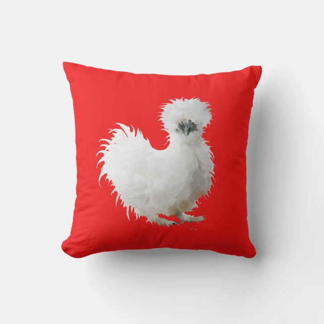 Silkie Chicken on Red Kissen (Vorderseite)