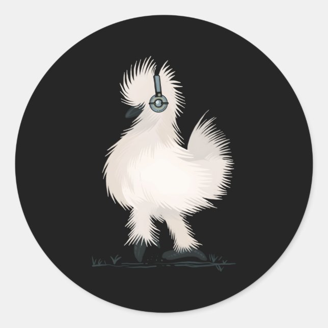 Silkie Chicken Wear Headphone Runder Aufkleber (Vorderseite)