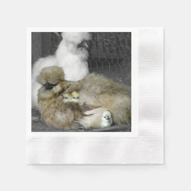 Silkie Hens mit Hühnern pinkeln aus Federn Serviette (Vorderseite)
