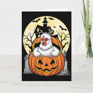 Silkie-Huhn Frohes Halloween-Kürbis-Farmtier Karte