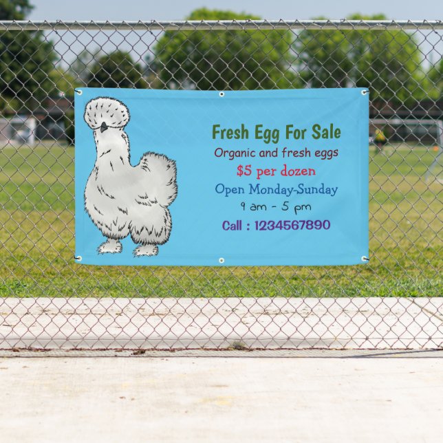 Silkie Hühner Cartoon Frischei-Schild zum Verkauf Banner (Insitu)