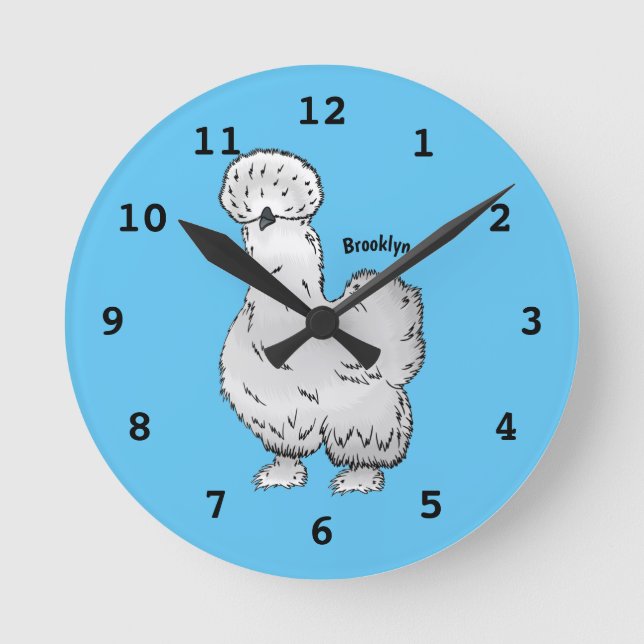 Silkie-Hühner-Cartoon Runde Wanduhr (Vorderseite)