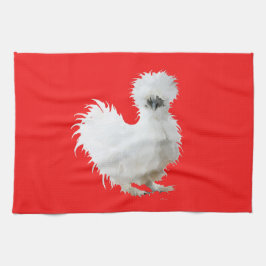 Silkie White Chicken on Red Tea Towel Geschirrtuch