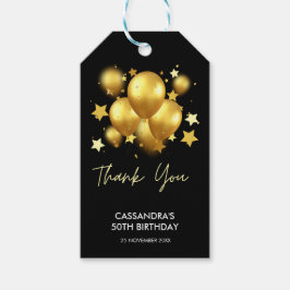 Silky Golden Balloons Stars Black Birthday Geschenkanhänger