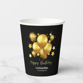 Silky Golden Balloons Stars Black Birthday Pappbecher