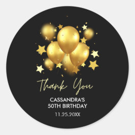 Silky Golden Balloons Stars Black Birthday Runder Aufkleber