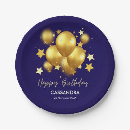 Silky Golden Balloons Stars Navy Geburtstag Pappteller