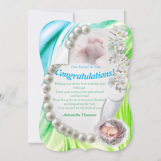 Silky Ivory Pearl Baby Glückwunschs Card Einladung (Vorderseite)