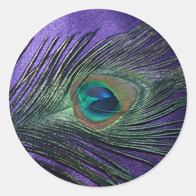 Silky Lila Peacock Feather Runder Aufkleber (Vorderseite)