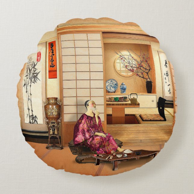Silky Rice Powder Rundes Kissen (Vorderseite)