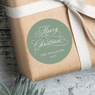 Silky Sage Romantische Kalligrafie Frohe Weihnacht Runder Aufkleber