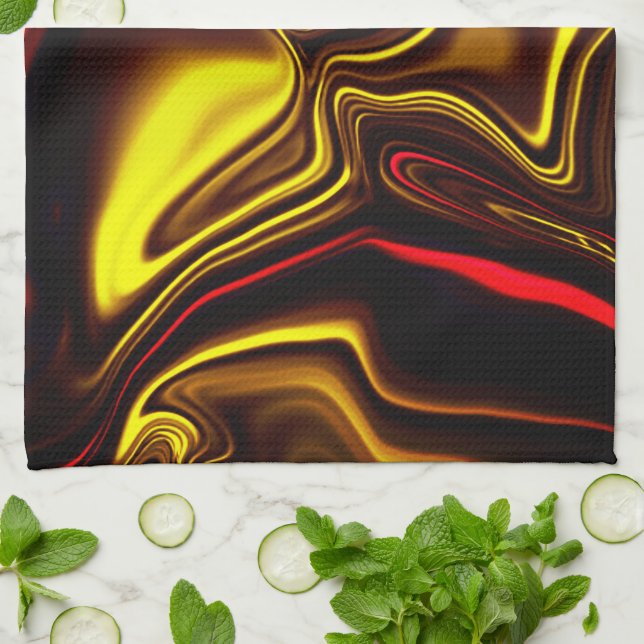 Silky-Striche in Rot und Gold mit dunklen Teilen Geschirrtuch (Gefaltet)