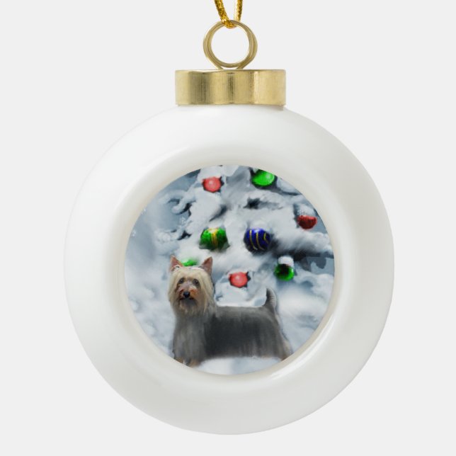 Silky Terrier Christmas Keramik Kugel-Ornament (Vorderseite)