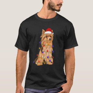 Silky Terrier Dog Tragen Weihnachtshut Lichter T-Shirt