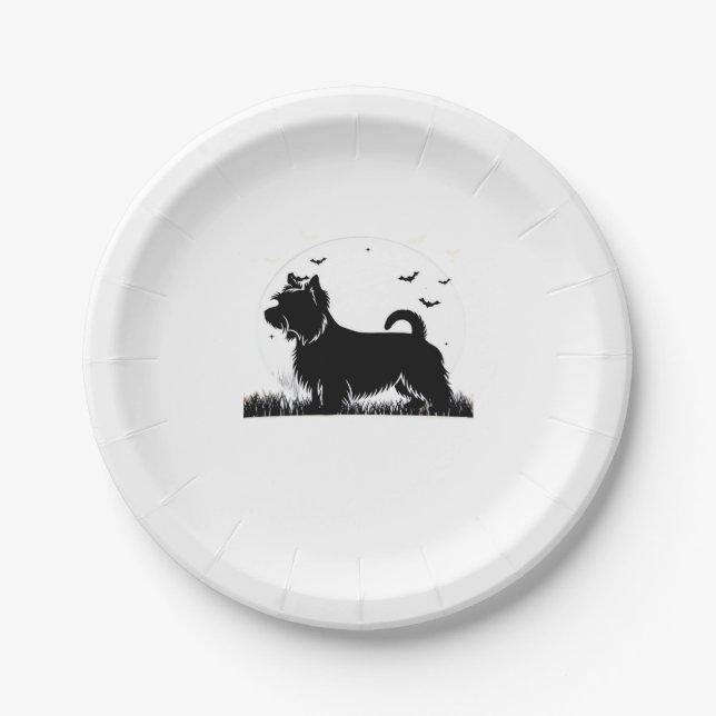 Silky Terrier Hund � Halloween Mond Silhouette Cla Pappteller (Vorderseite)