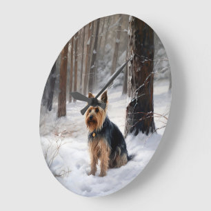 Silky Terrier Lass es schneien Weihnachten Große Wanduhr
