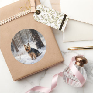 Silky Terrier Lass es schneien Weihnachten Runder Aufkleber
