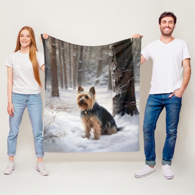 Silky Terrier lässt es Weihnachten schnee Fleecedecke (Beispiel)