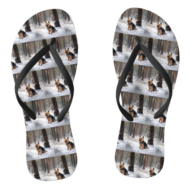 Silky Terrier lässt es Weihnachten schnee Flip Flops (Fußbett)