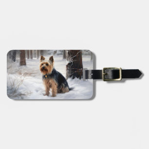 Silky Terrier lässt es Weihnachten schnee Gepäckanhänger