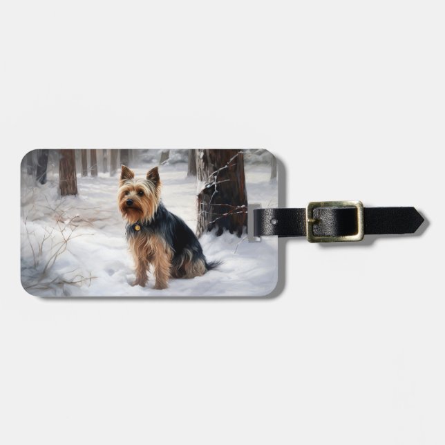 Silky Terrier lässt es Weihnachten schnee Gepäckanhänger (Vorderseite horizontal)