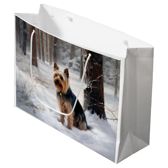 Silky Terrier lässt es Weihnachten schnee Große Geschenktüte (Vorderseite Schrägansicht)