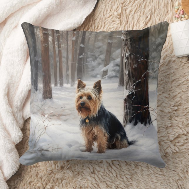 Silky Terrier lässt es Weihnachten schnee Kissen (Decke)