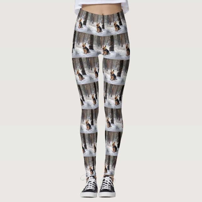 Silky Terrier lässt es Weihnachten schnee Leggings (Vorderseite)