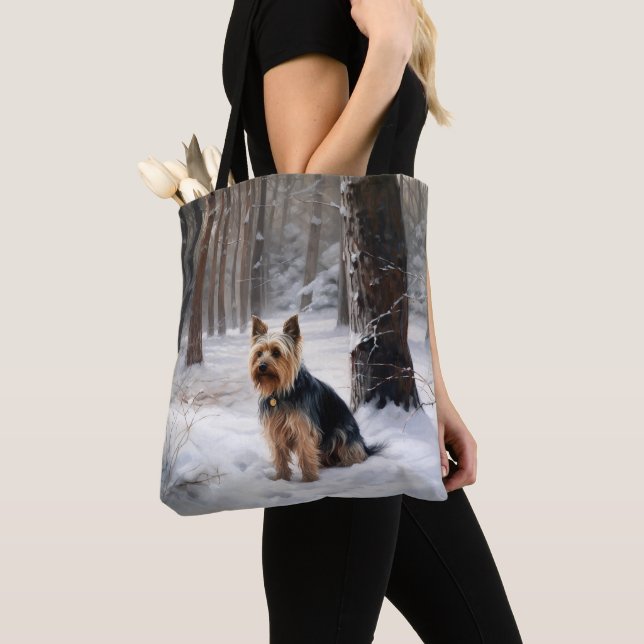 Silky Terrier lässt es Weihnachten schnee Tasche (Von Nahem)