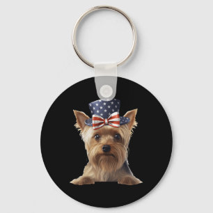 Silky Terrier mit dem Patrioten US-Amerikaner unab Schlüsselanhänger