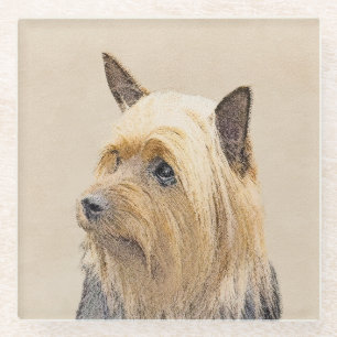 Silky Terrier Painting - Niedliche Original Dog Ar Glasuntersetzer