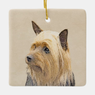 Silky Terrier Painting - Niedliche Original Dog Ar Keramikornament