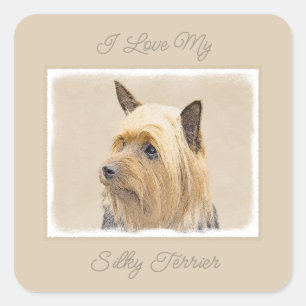 Silky Terrier Painting - Niedliches Original Hunde Quadratischer Aufkleber