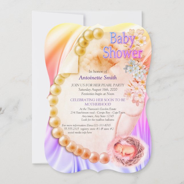 Silky Violet Pearl Baby Dusche Einladung (Vorderseite)
