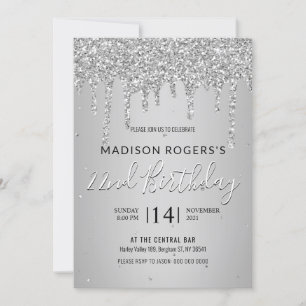 Sillver junges Mädchen oder Dame Glitter-Einladung Einladung