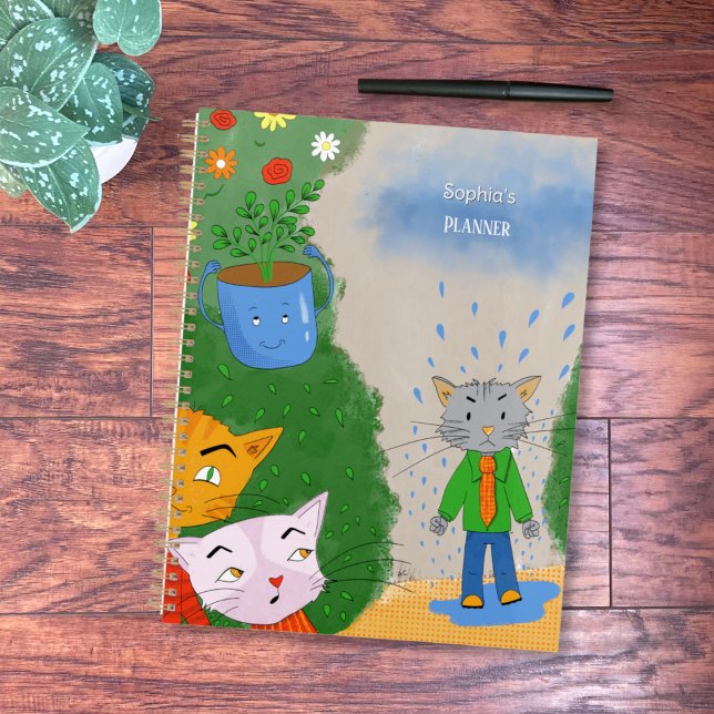 Silly Cat Personalized Planner Planer (Silly cartoon cats personalized planner (Front view) .)