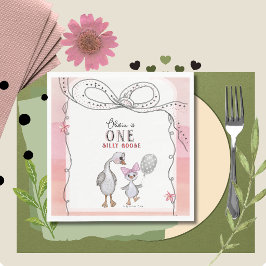 Silly Goose 1st Birthday Napkins | Watercolor Pink Serviette