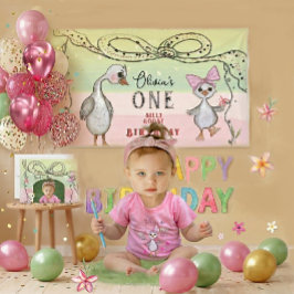 Silly Goose 1st Birthday Pink Coquette Aesthetic Banner