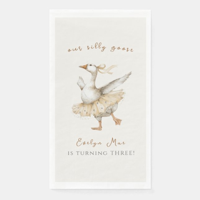 Silly Goose 3rd Birthday Watercolor Serviette (Vorderseite)