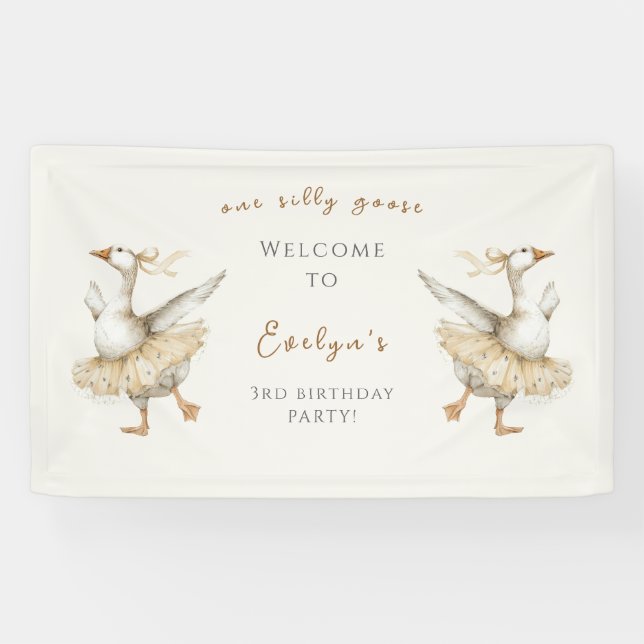Silly Goose 3rd Birthday Watercolor Welcome Banner (Horizontal)