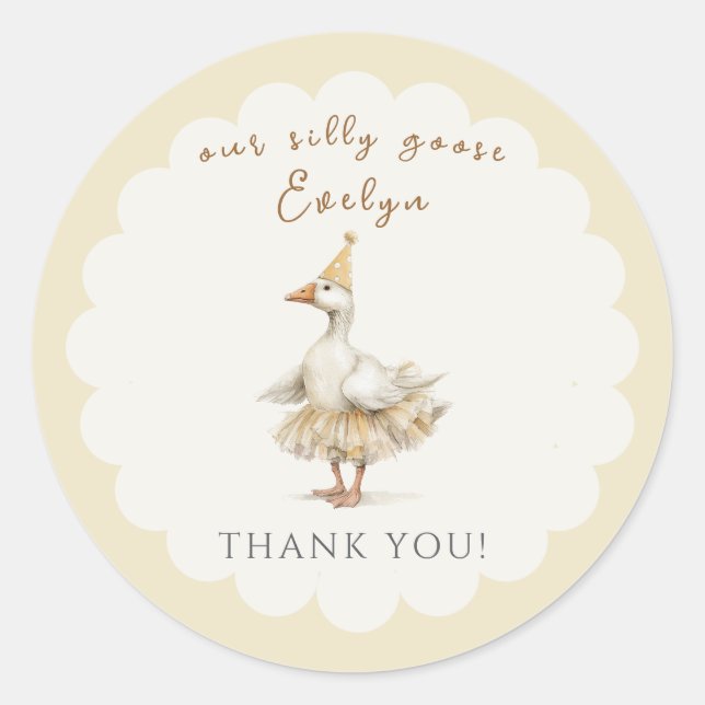 Silly Goose 3rd Birthday Yellow Watercolor Runder Aufkleber (Vorderseite)