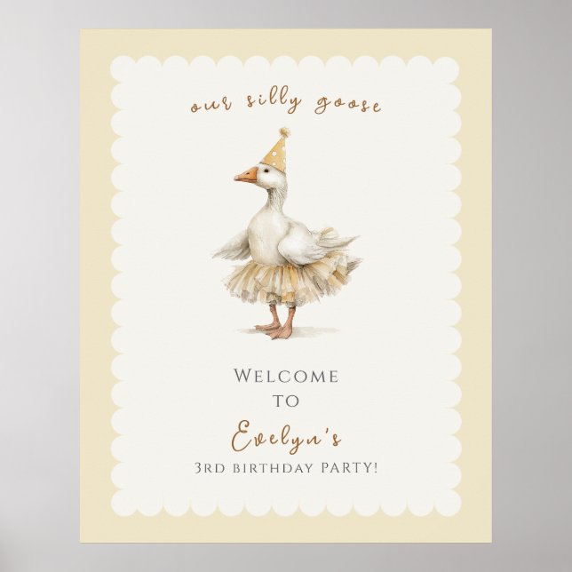 Silly Goose 3rd Birthday Yellow Watercolor Welcome Poster (Vorne)