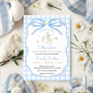 Silly Goose Baby Shower Invitation Blue Plaid Einladung