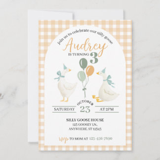 Silly Goose Birthday Invitation | Watercolor Plaid