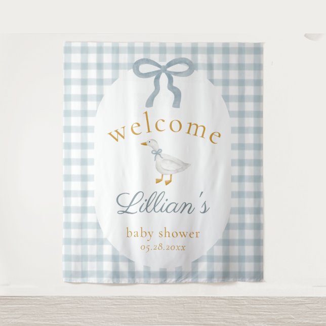 Silly Goose Blue Baby Shower Welcome Backdrop  Wandteppich (Vorderseite)