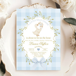 Silly Goose Blue Gingham Baby Boy Shower Einladung