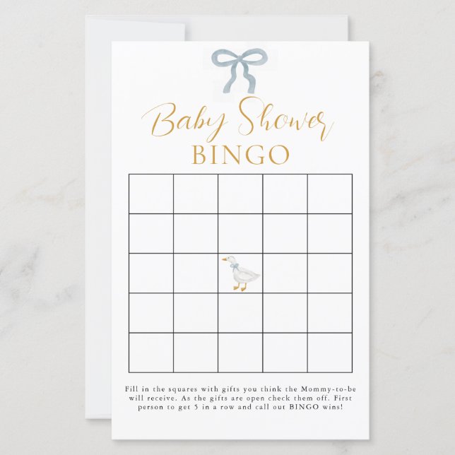 Silly Goose Blue Gingham Baby Shower Bingo Game  (Vorderseite)