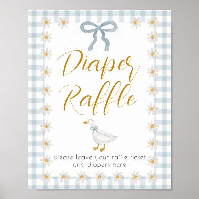 Silly Goose Blue Gingham Baby Shower Diaper Raffle Poster (Vorne)