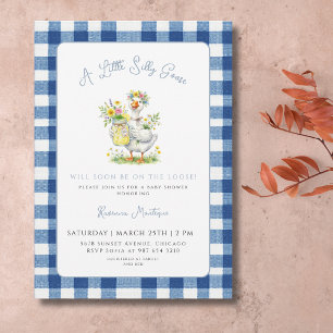 Silly Goose Blumen Blau Gelb Gingham Babyparty Einladung